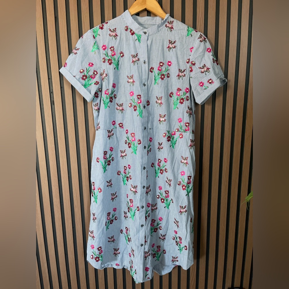 Anthropologie Maeve Striped Floral Midi Dress Sz 10